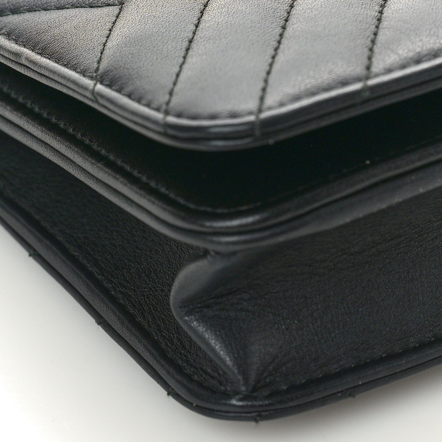 Calfskin Diagonal Chevron Quilted Tassel Wallet On Chain WOC Black