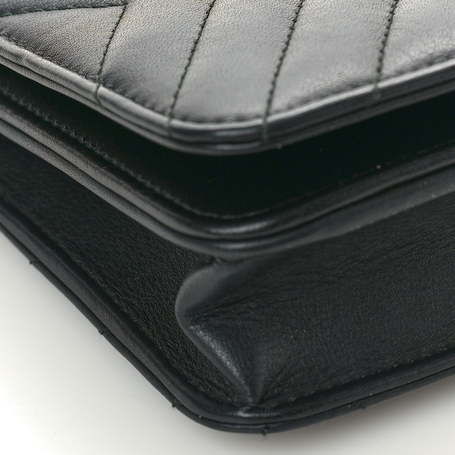 Chanel Calfskin Diagonal Chevron Quilted Tassel Wallet On Chain WOC Black 9 of 11