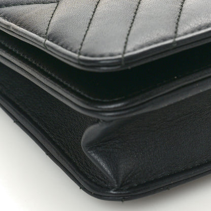 Chanel Calfskin Diagonal Chevron Quilted Tassel Wallet On Chain WOC Black 9 of 11