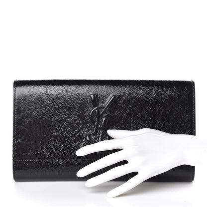 Saint Laurent Textured Patent Monogram Large Belle De Jour Clutch Black 2 of 9