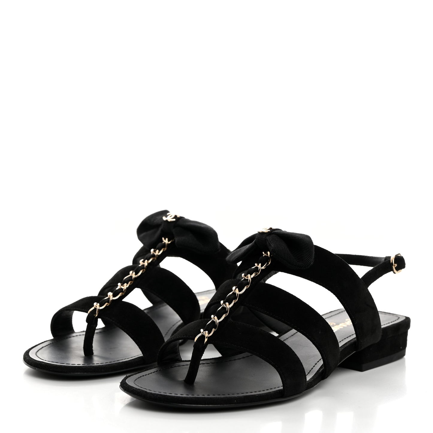 Grosgrain Chain CC Logo Bow Sandals 36 Black