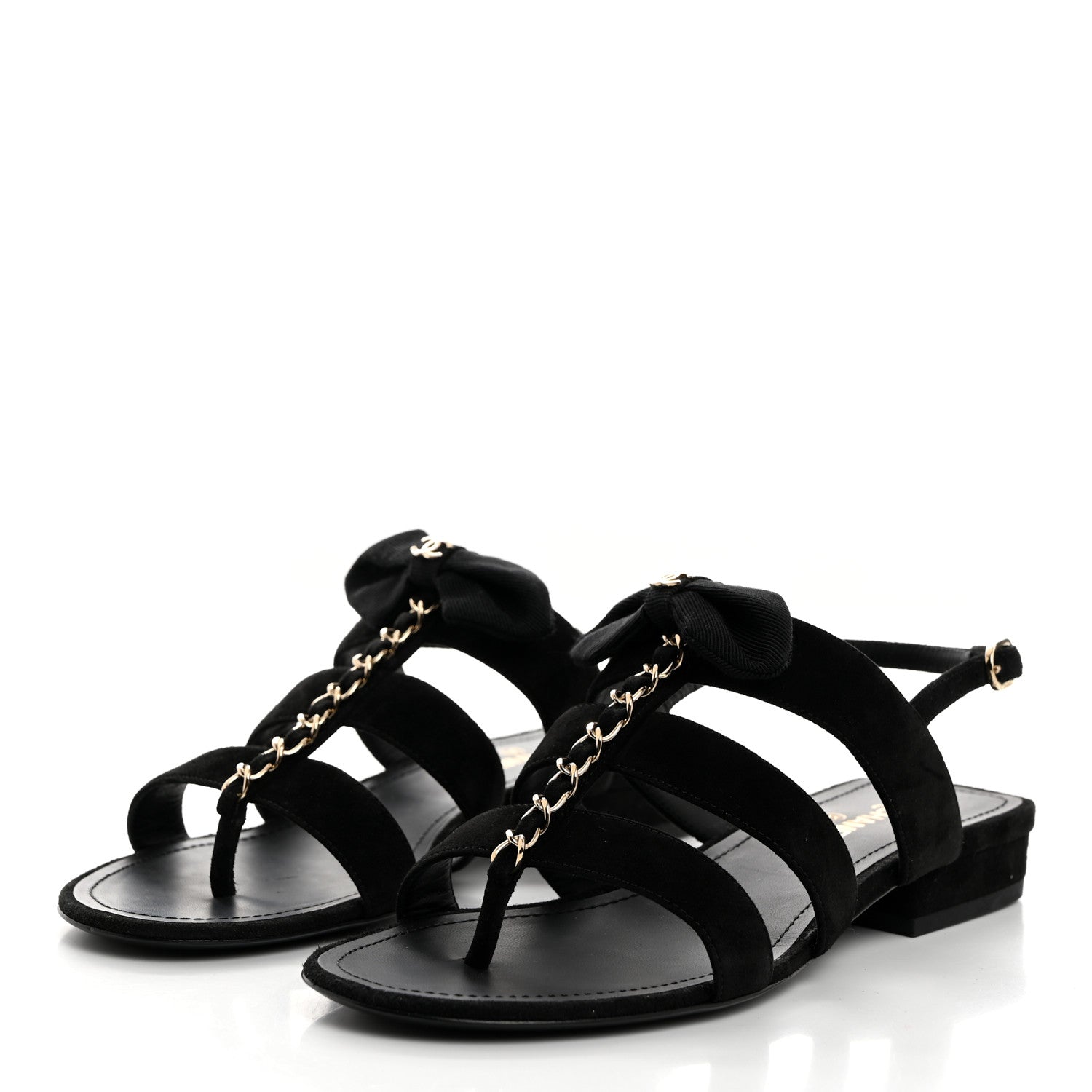 Chanel Grosgrain Chain CC Logo Bow Sandals 36 Black 3 of 9