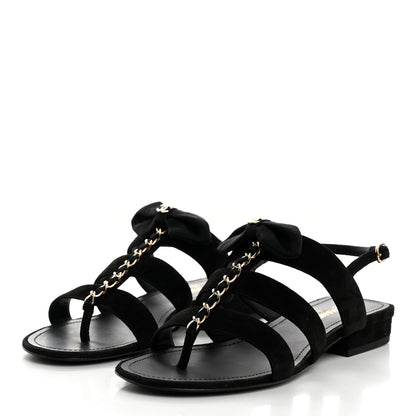 Chanel Grosgrain Chain CC Logo Bow Sandals 36 Black 3 of 9