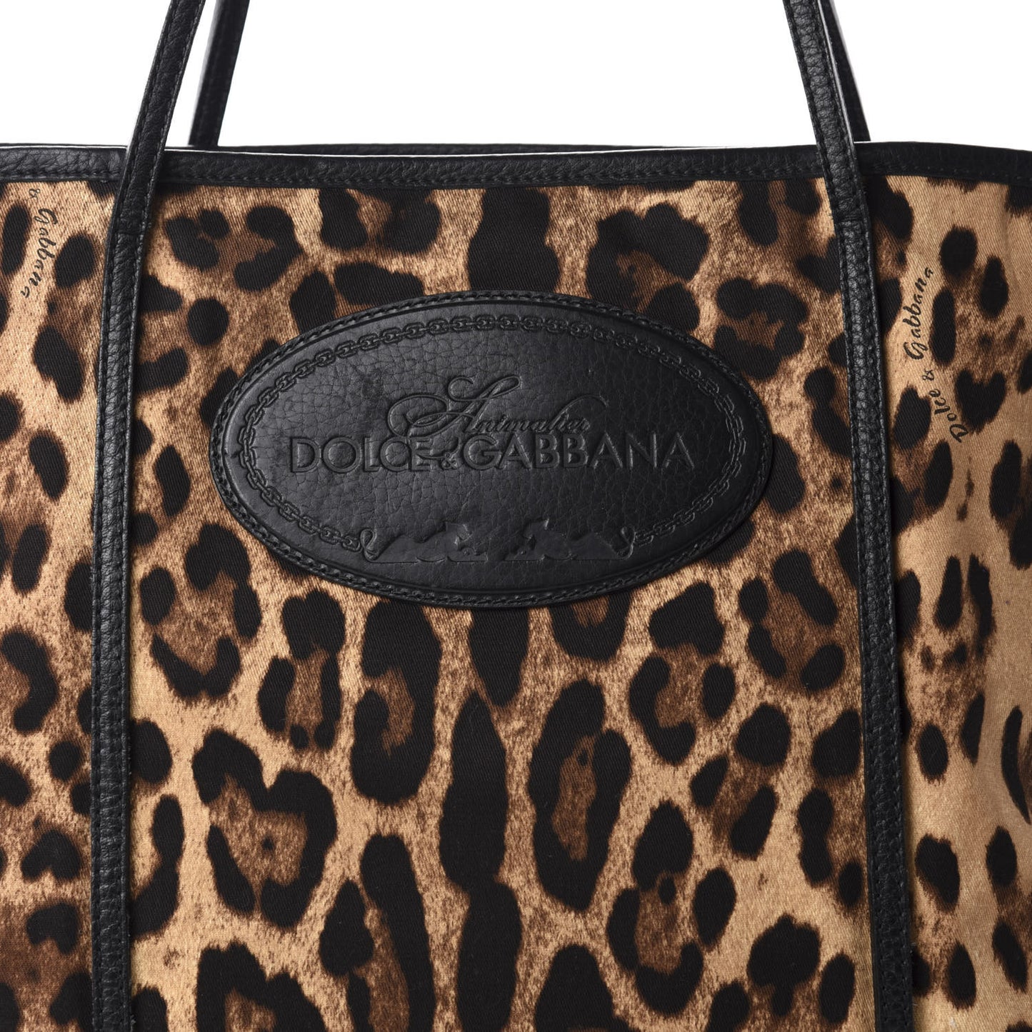 Leopard Print Canvas Calfskin Animalier Tote Black