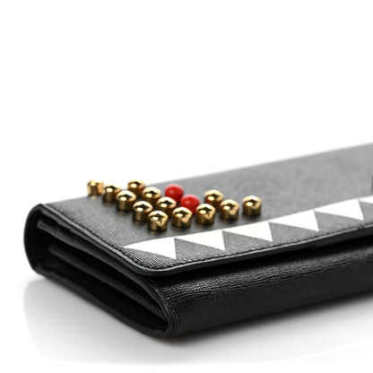 Fendi Vitello Elite Studded Monster Continental Wallet on Chain Black 6 of 7