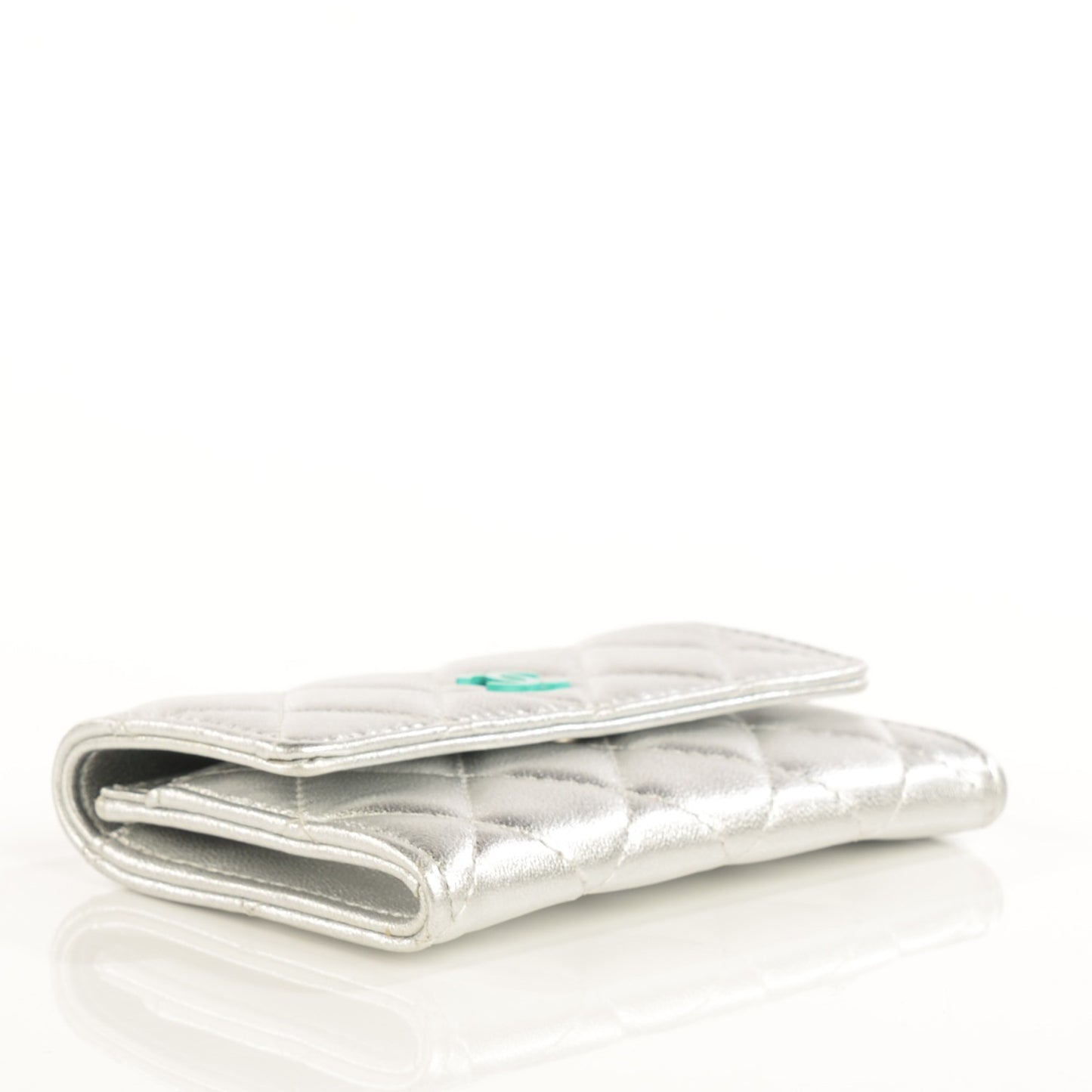 Lambskin Quilted CC Card Holder Silver
