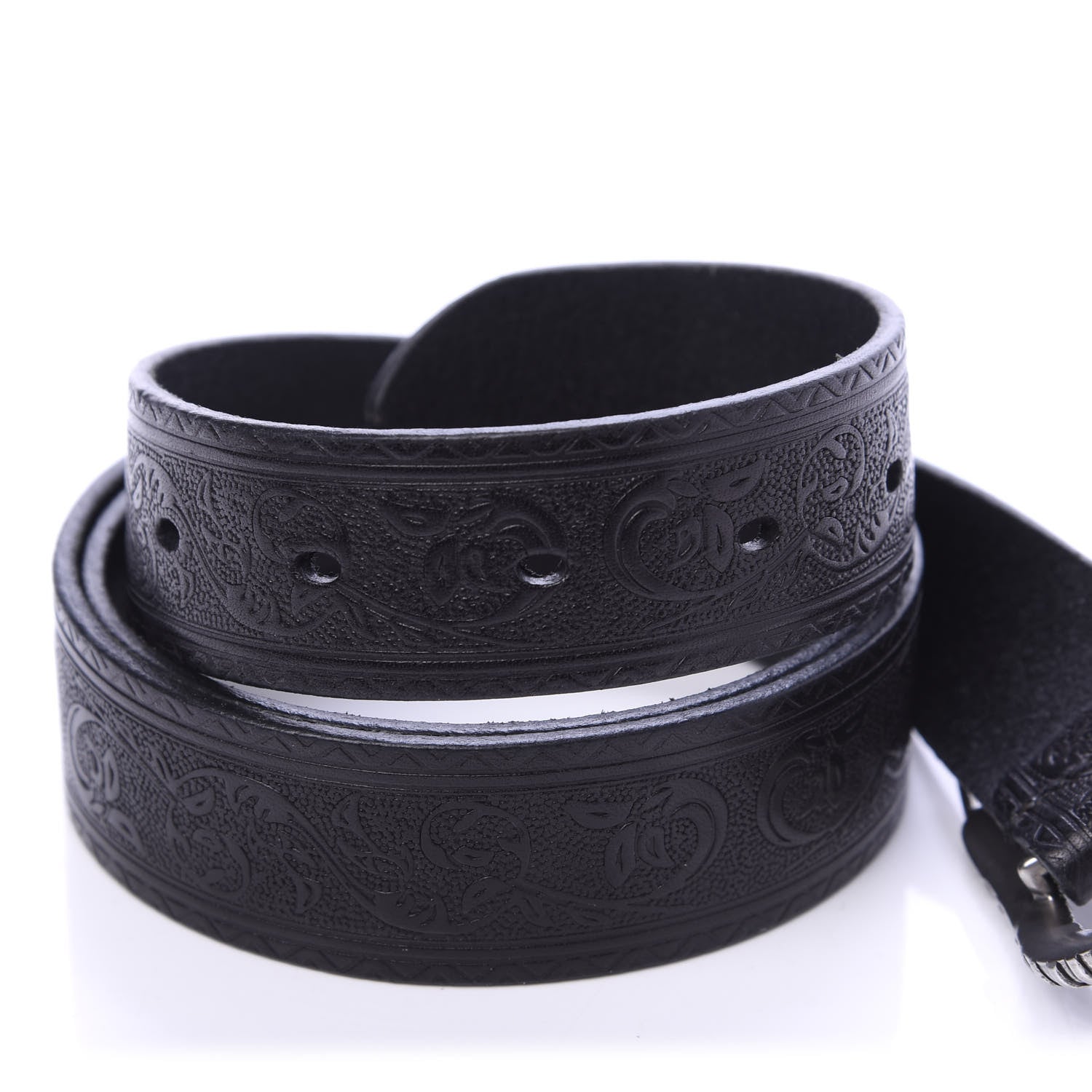 Saint Laurent Calfskin Embossed Monogram Celtique Belt 90 36 Black 3 of 6
