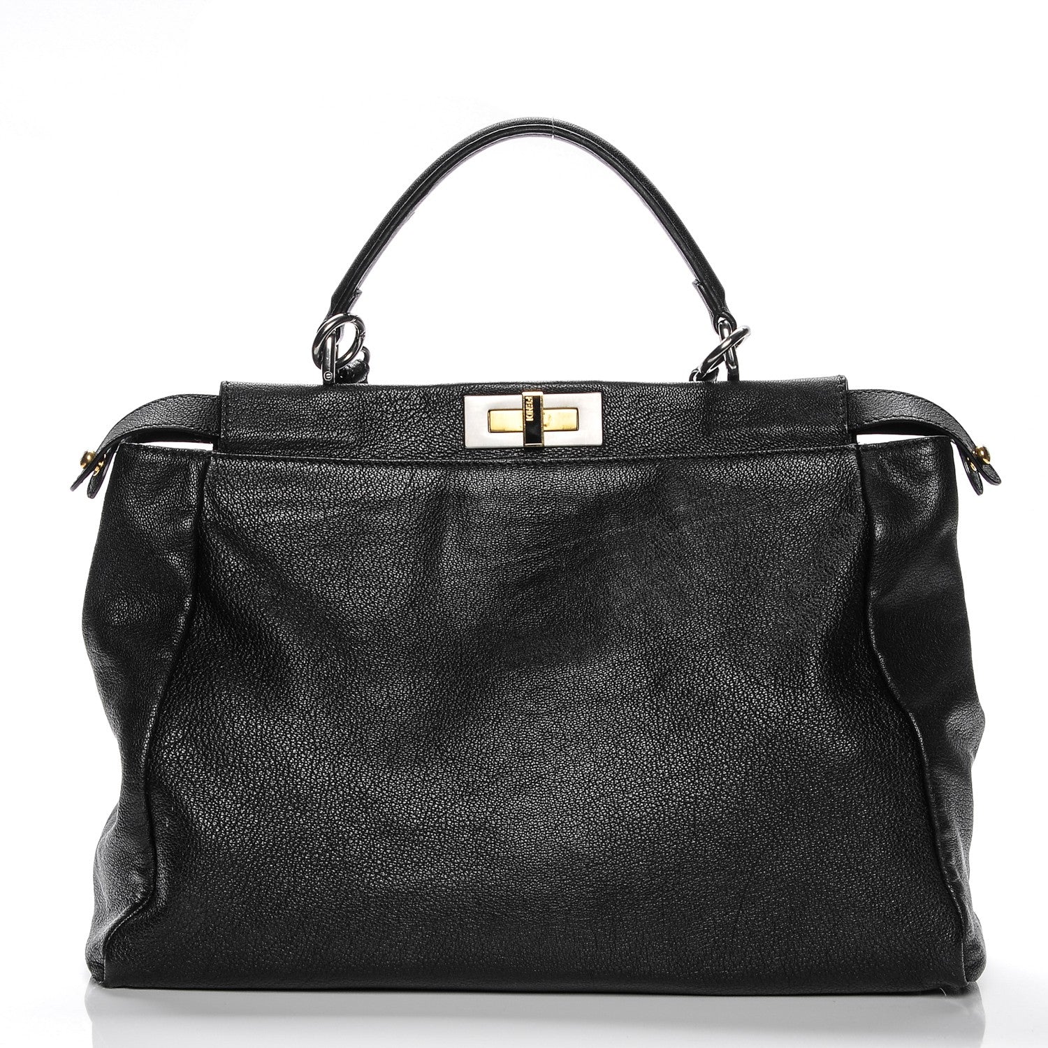 Fendi Goatskin Zucca Large Peekaboo Iconic Satchel Black Tobacco 3 of 9