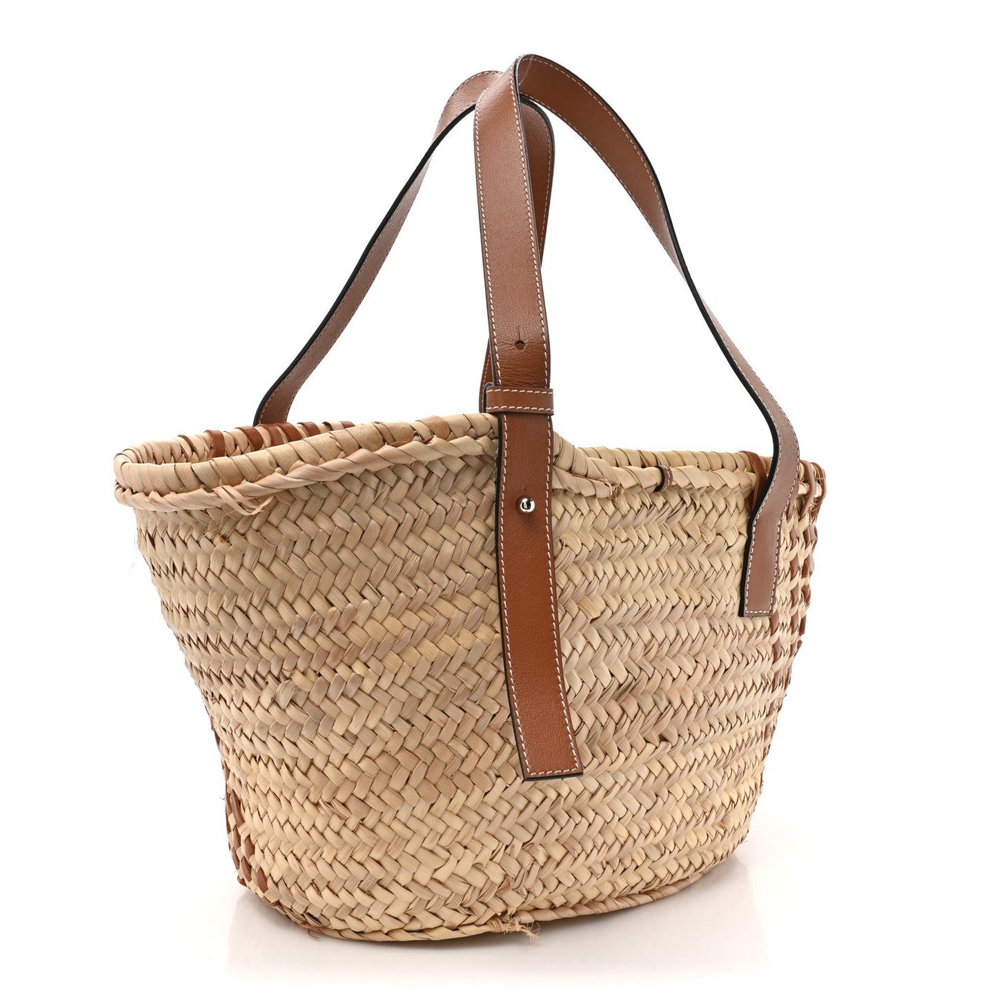 Raffia Calfskin Woven Basket Tote Bag Natural Tan