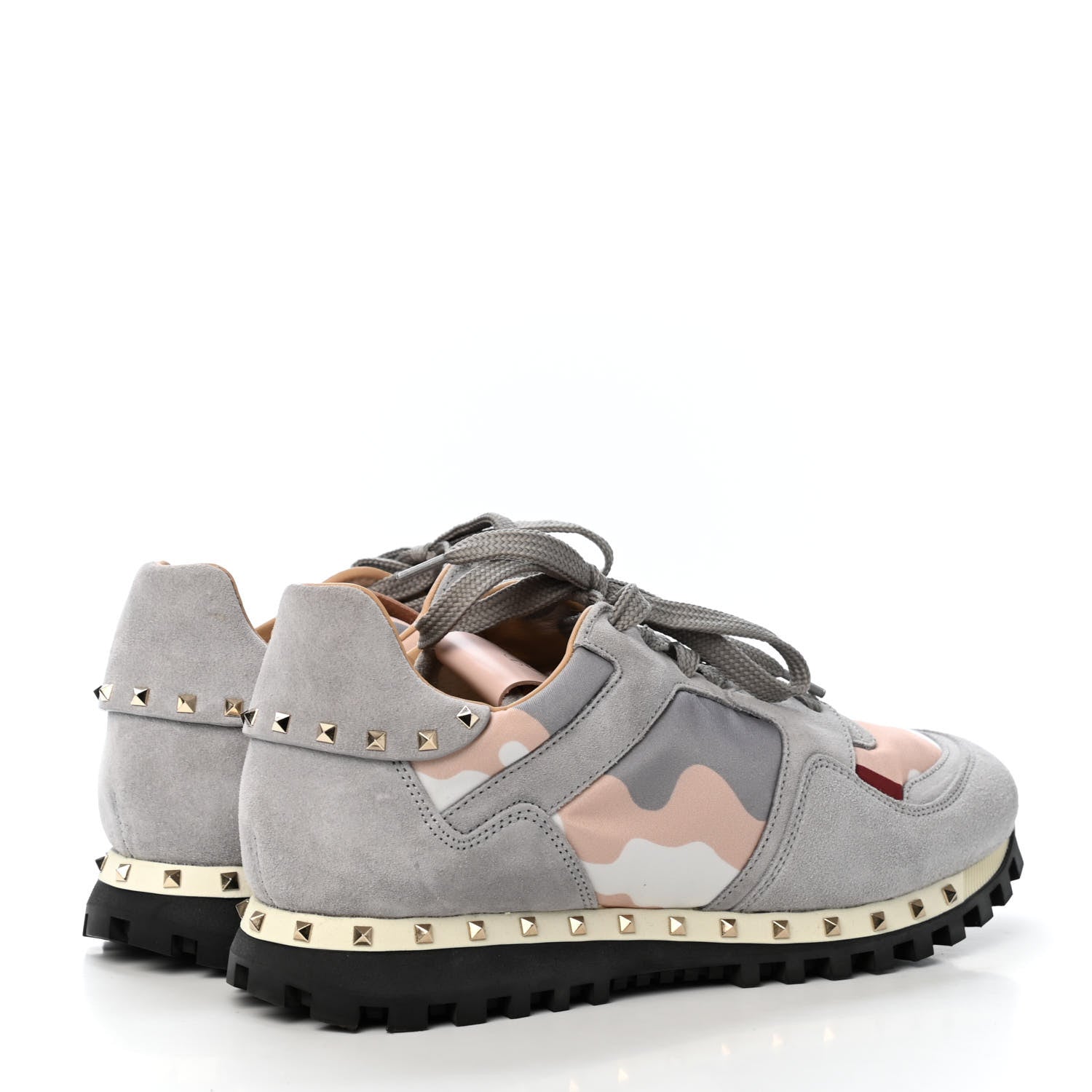 Valentino Garavani Suede Nylon Camouflage Womens Soul Rockstud Sneakers 39.5 Grey 3 of 4