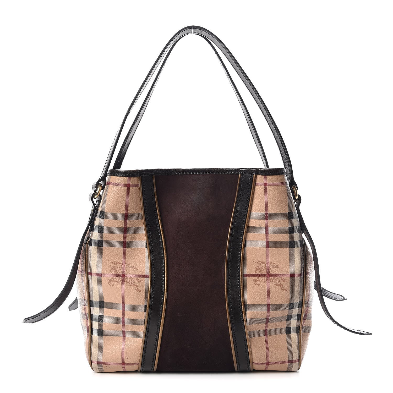 Burberry Suede Haymarket Check Colorblock Small Canterbury Tote Dark Brown 1 of 14