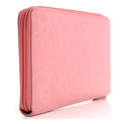 Chanel Lambskin Camellia Embossed Zip Around Organizer Wallet Pink 3 of 22
