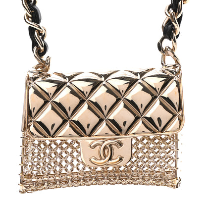Chanel Metal Lambskin Chain Micro Bag Necklace Gold Black 4 of 6