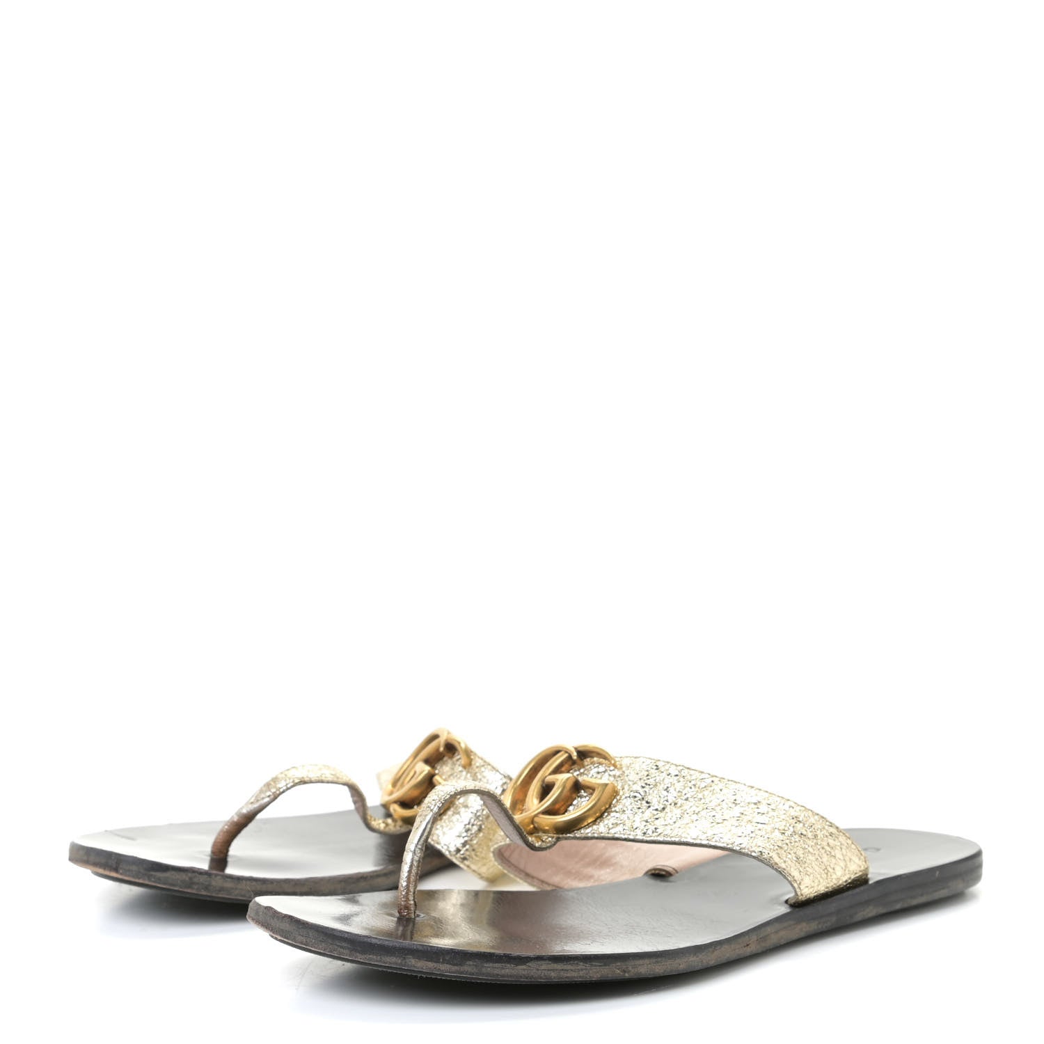 Gucci Nappa Silk Galassia GG Marmont Thong Flat Sandals 34.5 Platino 2 of 7