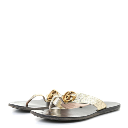 Gucci Nappa Silk Galassia GG Marmont Thong Flat Sandals 34.5 Platino 2 of 7