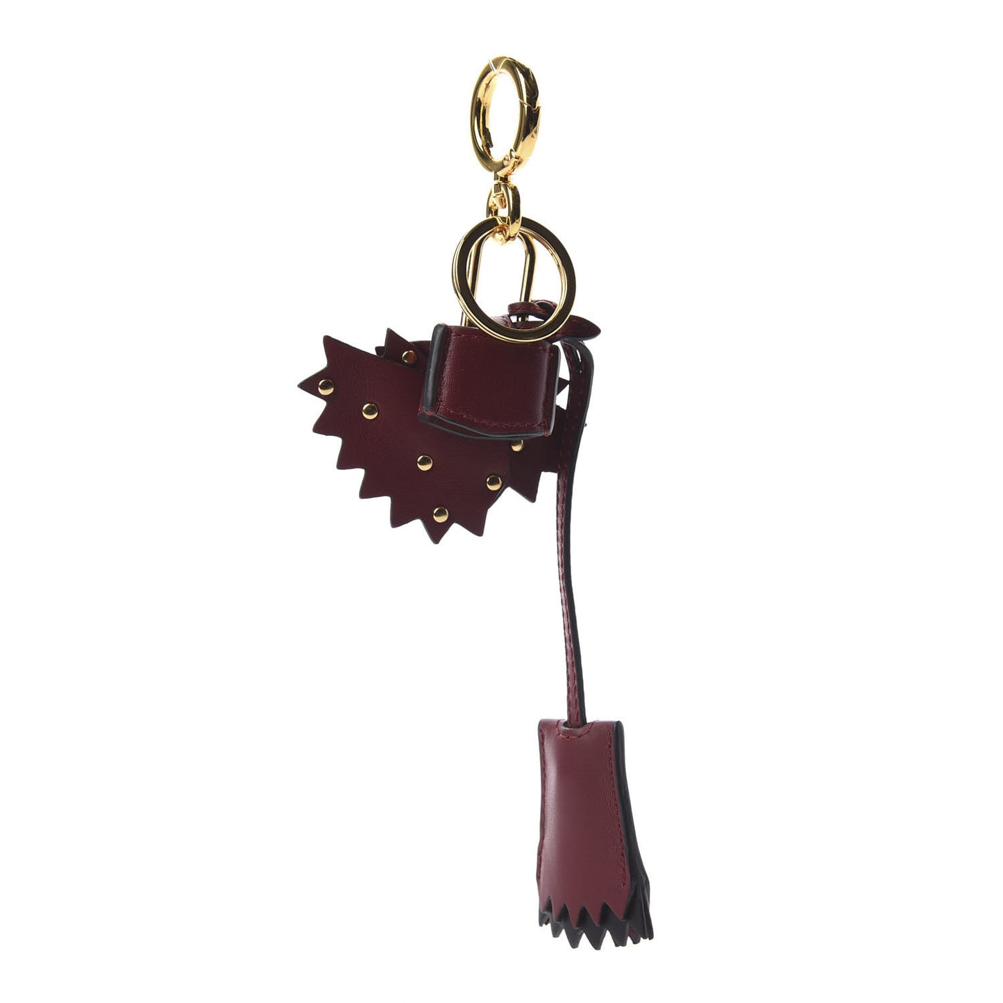 Calfskin Studded Zig Zag Lock Bag Charm Crimson