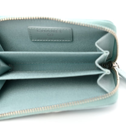 Chanel Metallic Caviar Chevron Quilted Vintage Mademoiselle Zip Coin Purse Light Blue 5 of 7