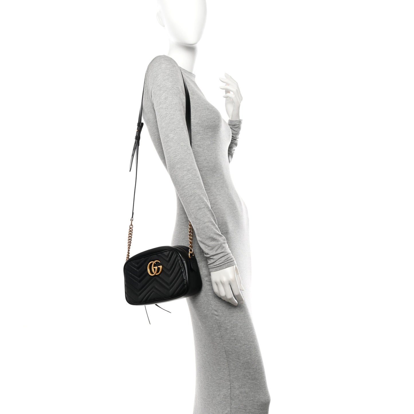 Calfskin Matelasse Small GG Marmont Chain Shoulder Bag Black