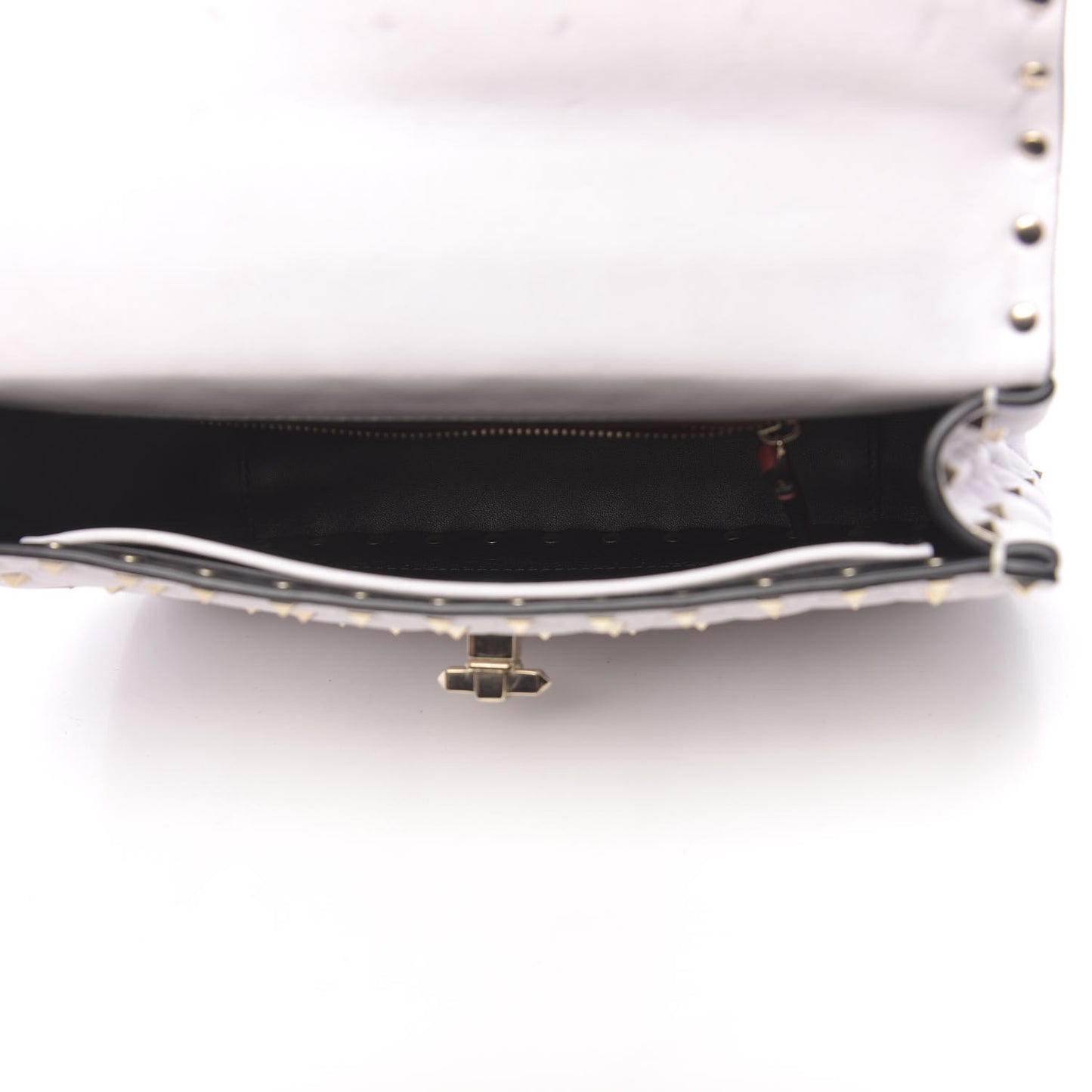 Lambskin VLTN Print Medium Rockstud Spike Shoulder Bag Optic White Black