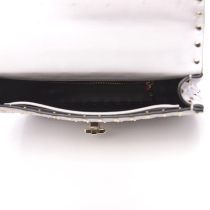 Valentino Garavani Lambskin VLTN Print Medium Rockstud Spike Shoulder Bag Optic White Black 5 of 13