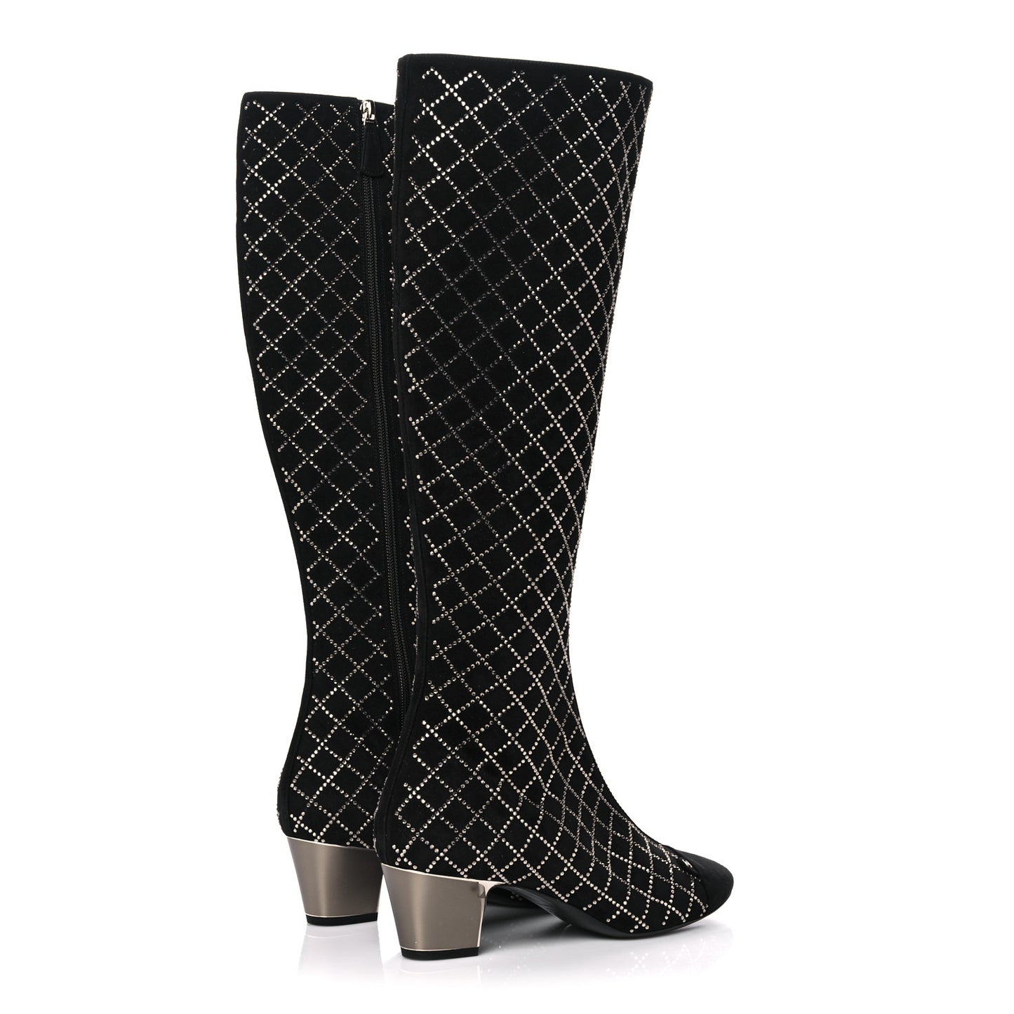 Kid Suede Strass Knee High Boots 38.5 Black