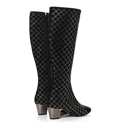 Chanel Kid Suede Strass Knee High Boots 38.5 Black 4 of 10