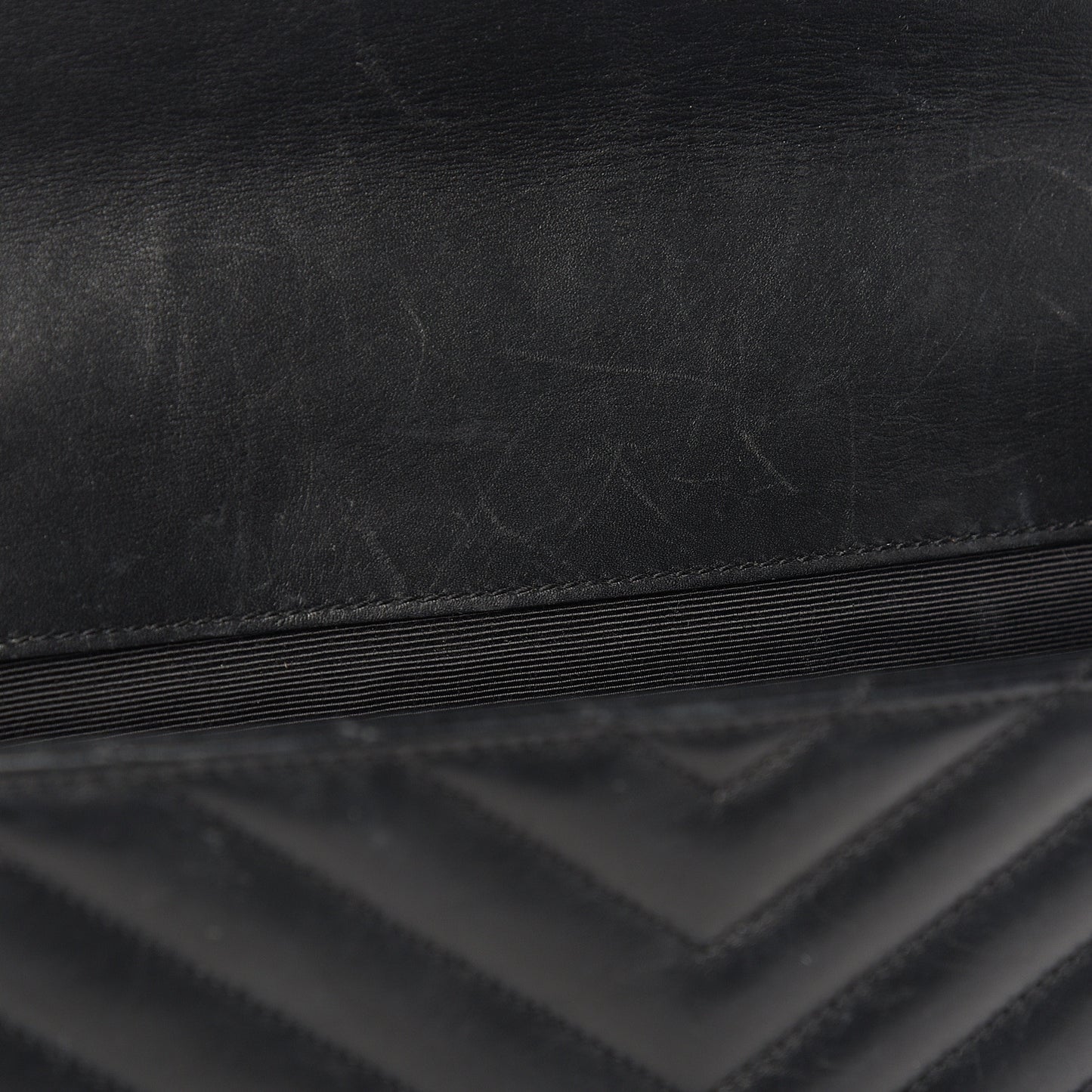 Smooth Calfskin Matelasse Chevron Large Monogram Satchel Black