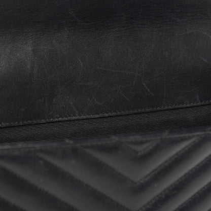 Saint Laurent Smooth Calfskin Matelasse Chevron Large Monogram Satchel Black 7 of 10