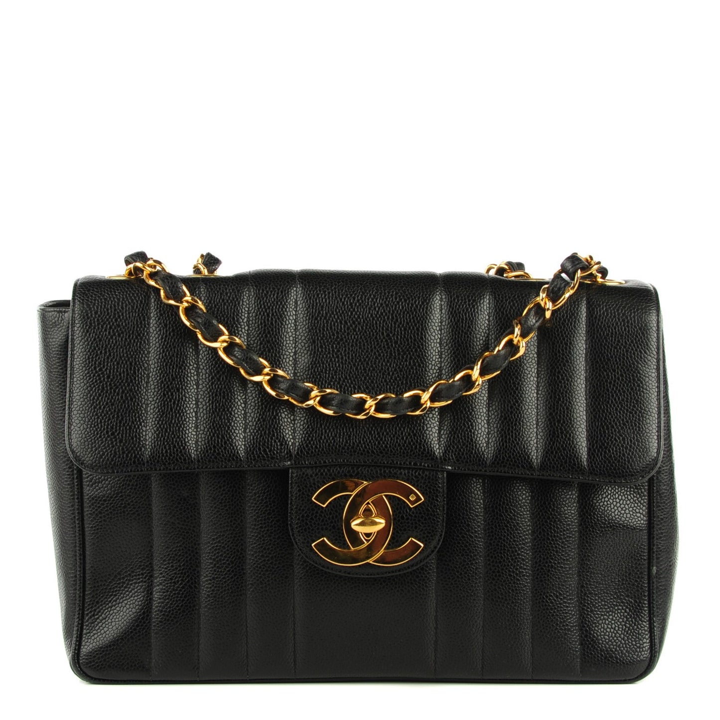 Caviar Vertical Quilted Jumbo Flap Black