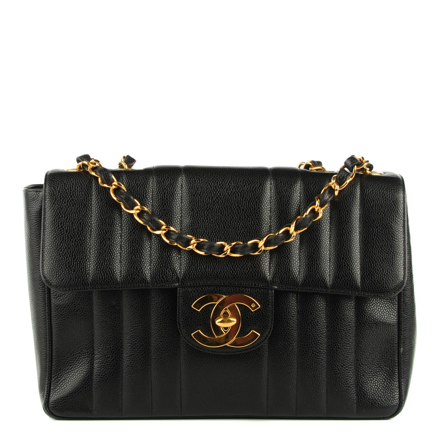 Chanel Caviar Vertical Quilted Jumbo Flap Black 1 of 9
