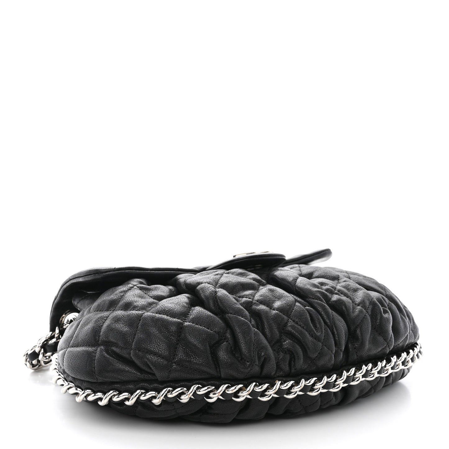 Washed Lambskin Quilted Medium Chain Around Messenger Black