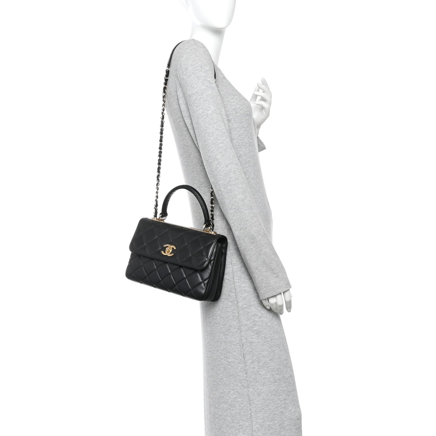 Lambskin Quilted Small Trendy CC Dual Handle Flap Bag Black