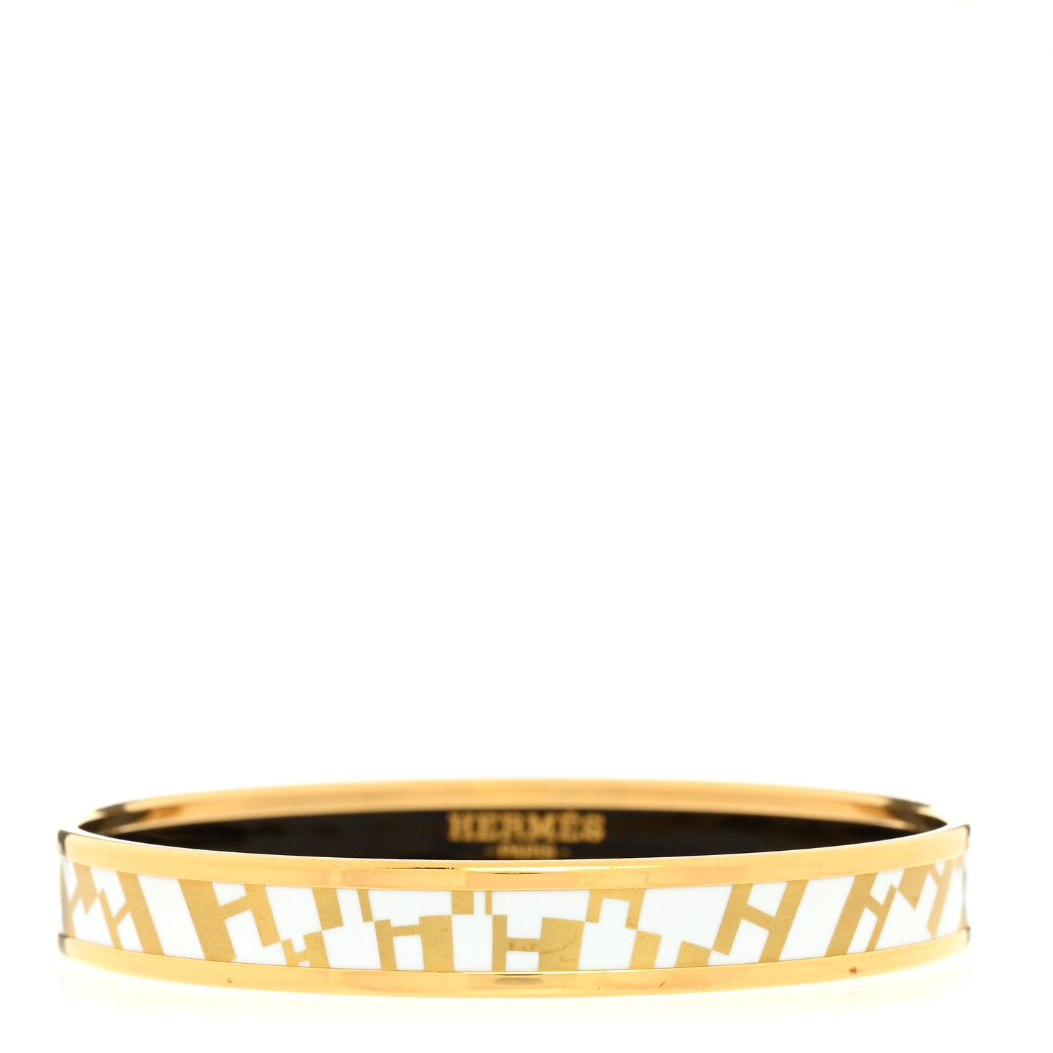 Hermes Enamel Printed Narrow OP'H Bracelet 70 Jaune D'Or White 1 of 6