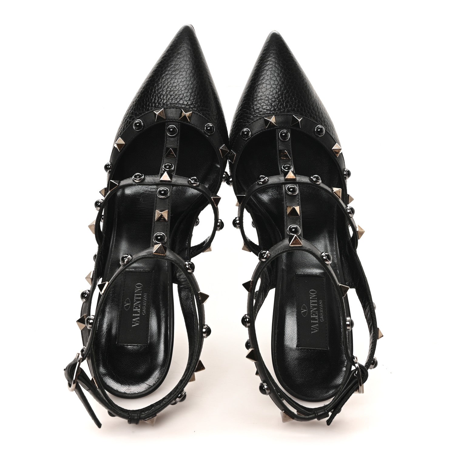 Valentino Garavani Pebbled Calfskin Onyx Rockstud Rolling Ankle Strap 100mm Pumps 39 Black 2 of 9