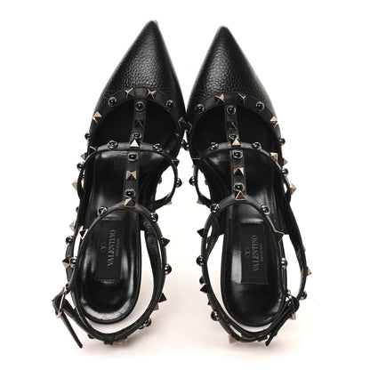 Valentino Garavani Pebbled Calfskin Onyx Rockstud Rolling Ankle Strap 100mm Pumps 39 Black 2 of 9