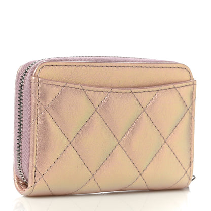 Chanel Iridescent Calfskin Quilted Zip Coin Purse Wallet Pink 3 of 11