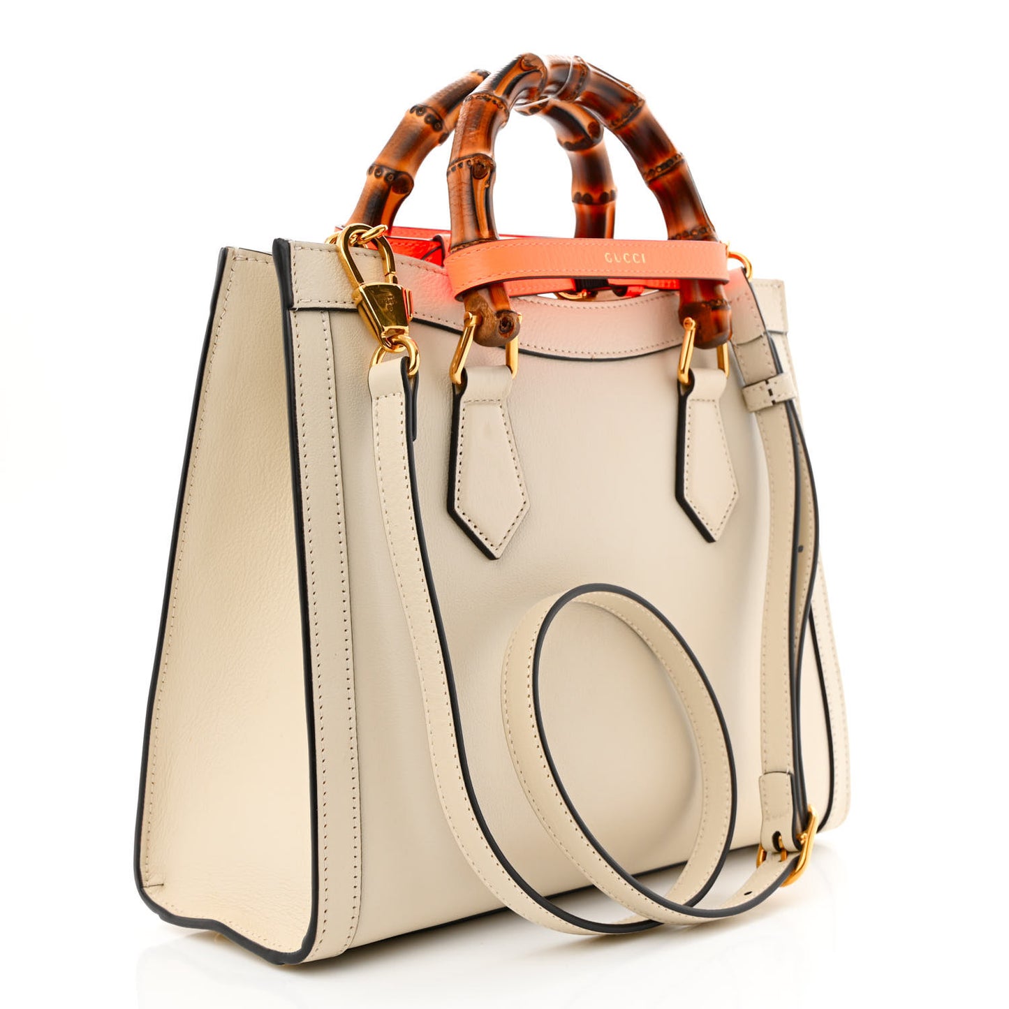 Wonka Grain Calfskin Small Diana Tote Bag Mystic White Orange Fluo