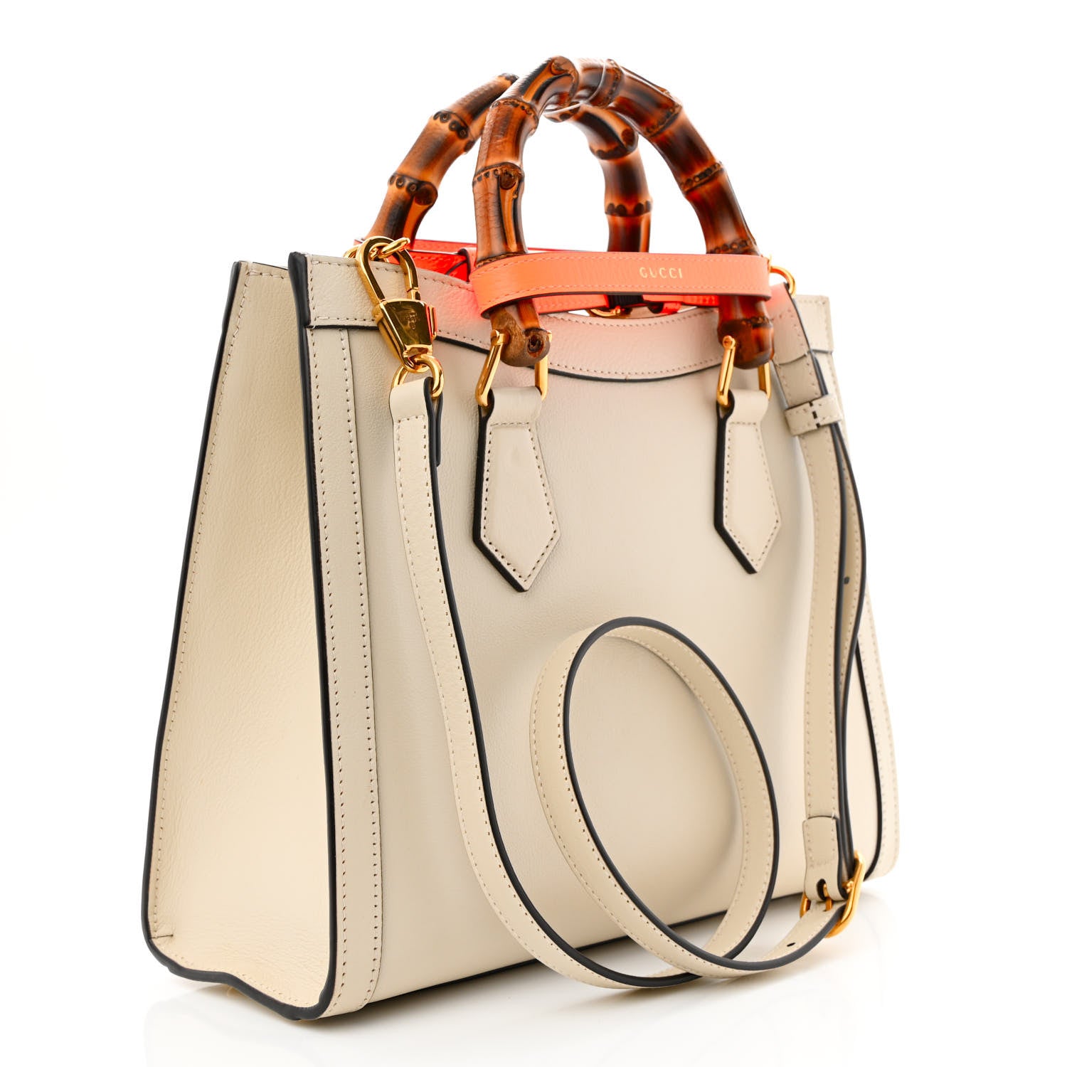 Gucci Wonka Grain Calfskin Small Diana Tote Bag Mystic White Orange Fluo 3 of 22