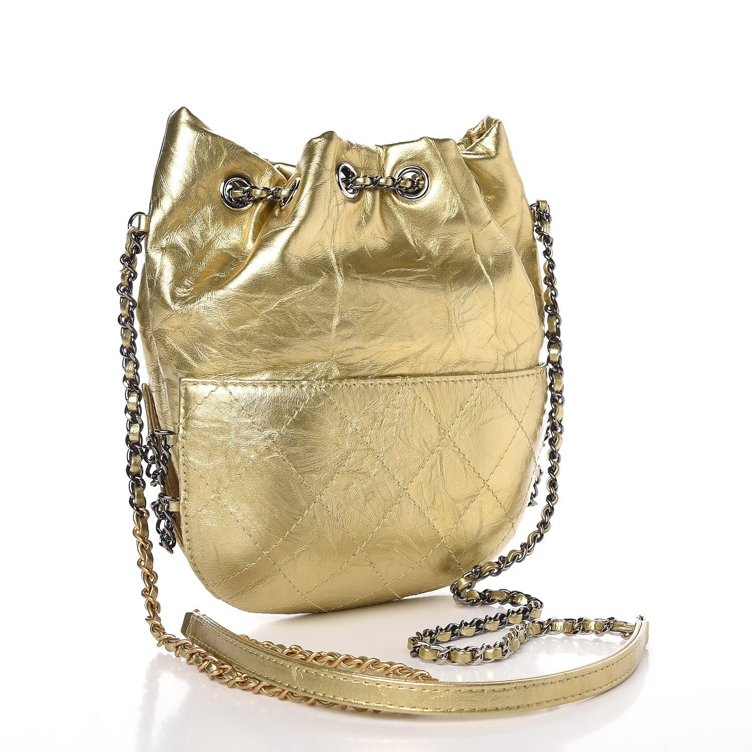 Chanel Metallic Aged Calfskin Quilted Small Gabrielle Bucket Gold 3 of 9