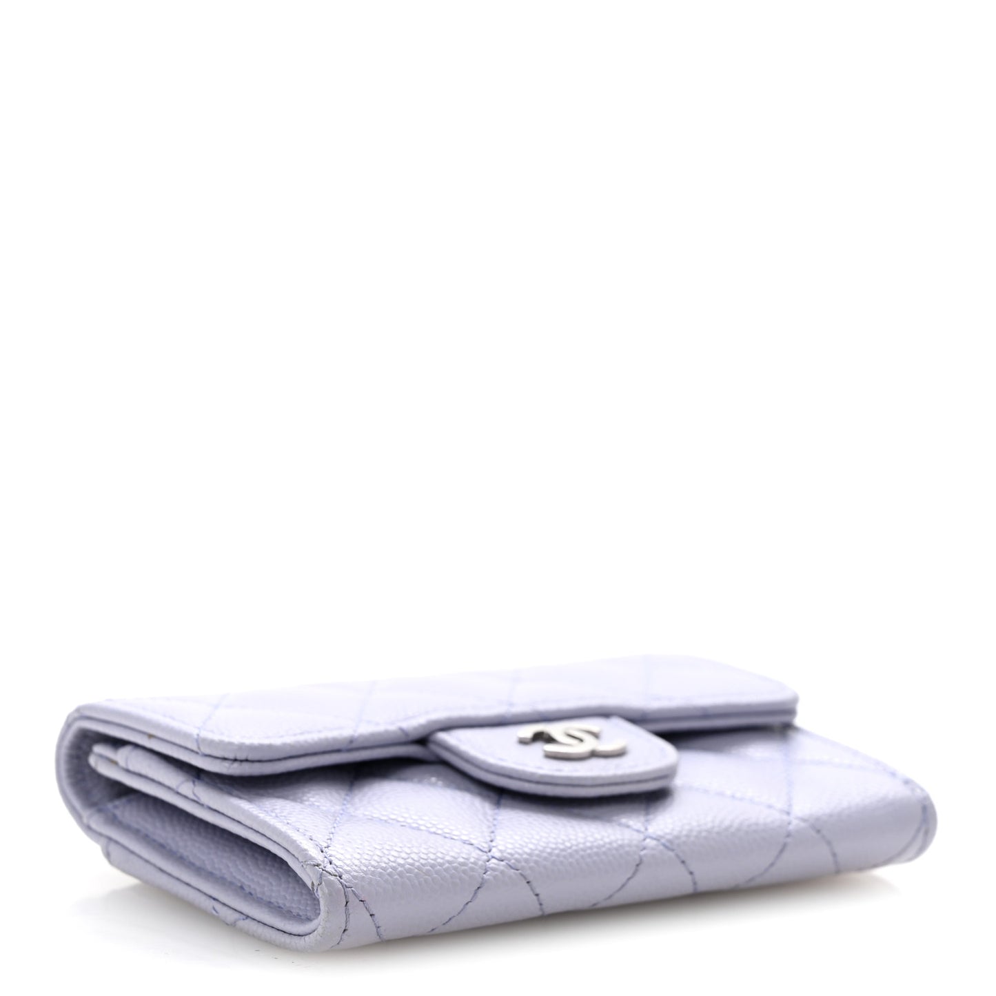 Caviar Quilted Flap Card Holder Wallet Light Purple