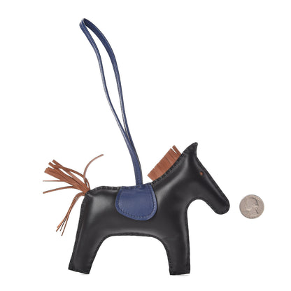 Hermes Milo Lambskin Grigri Rodeo Horse Bag Charm GM Black Bleu Saphir Gold 2 of 5