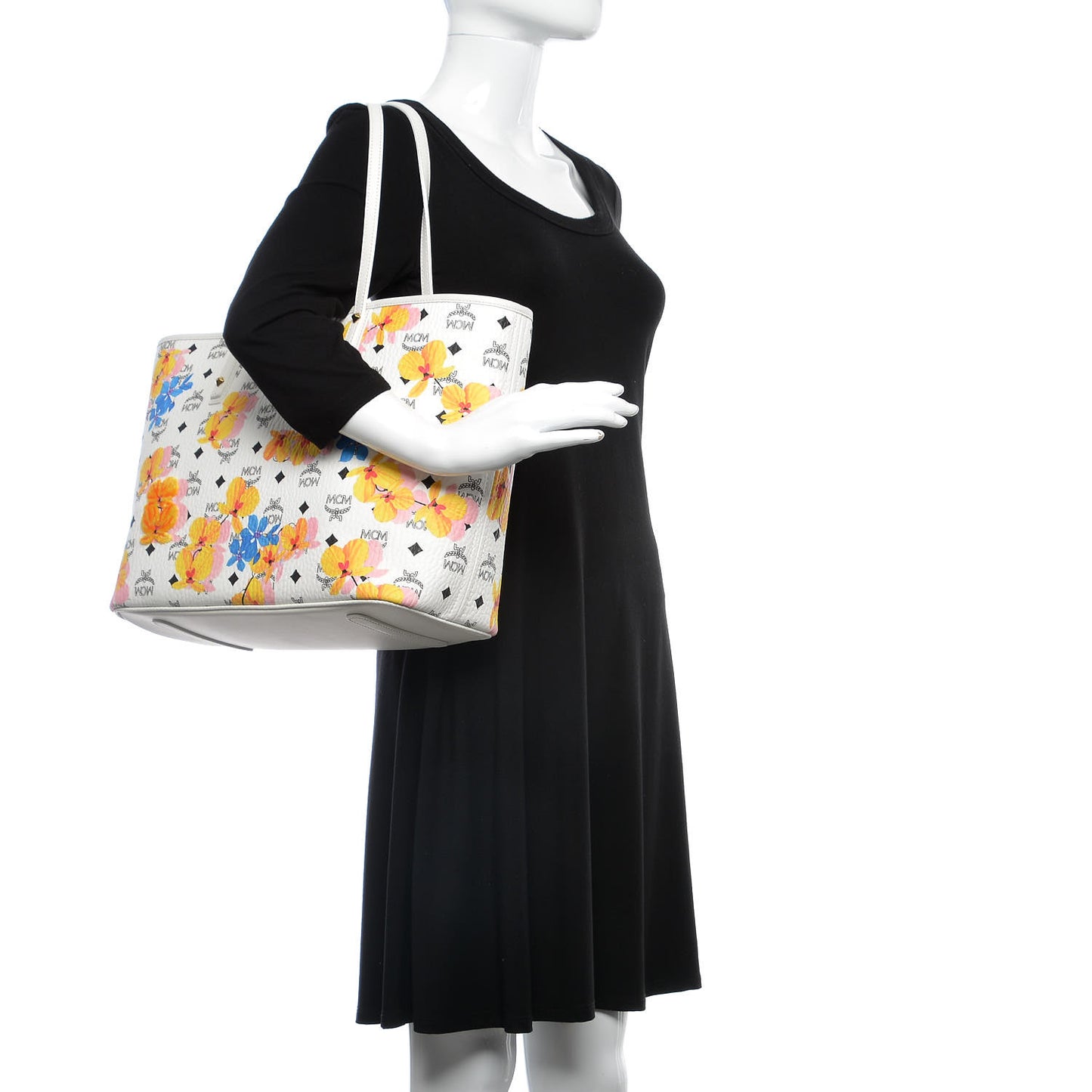 Visetos Floral Print Medium Essential Zip Top Shopper Tote White