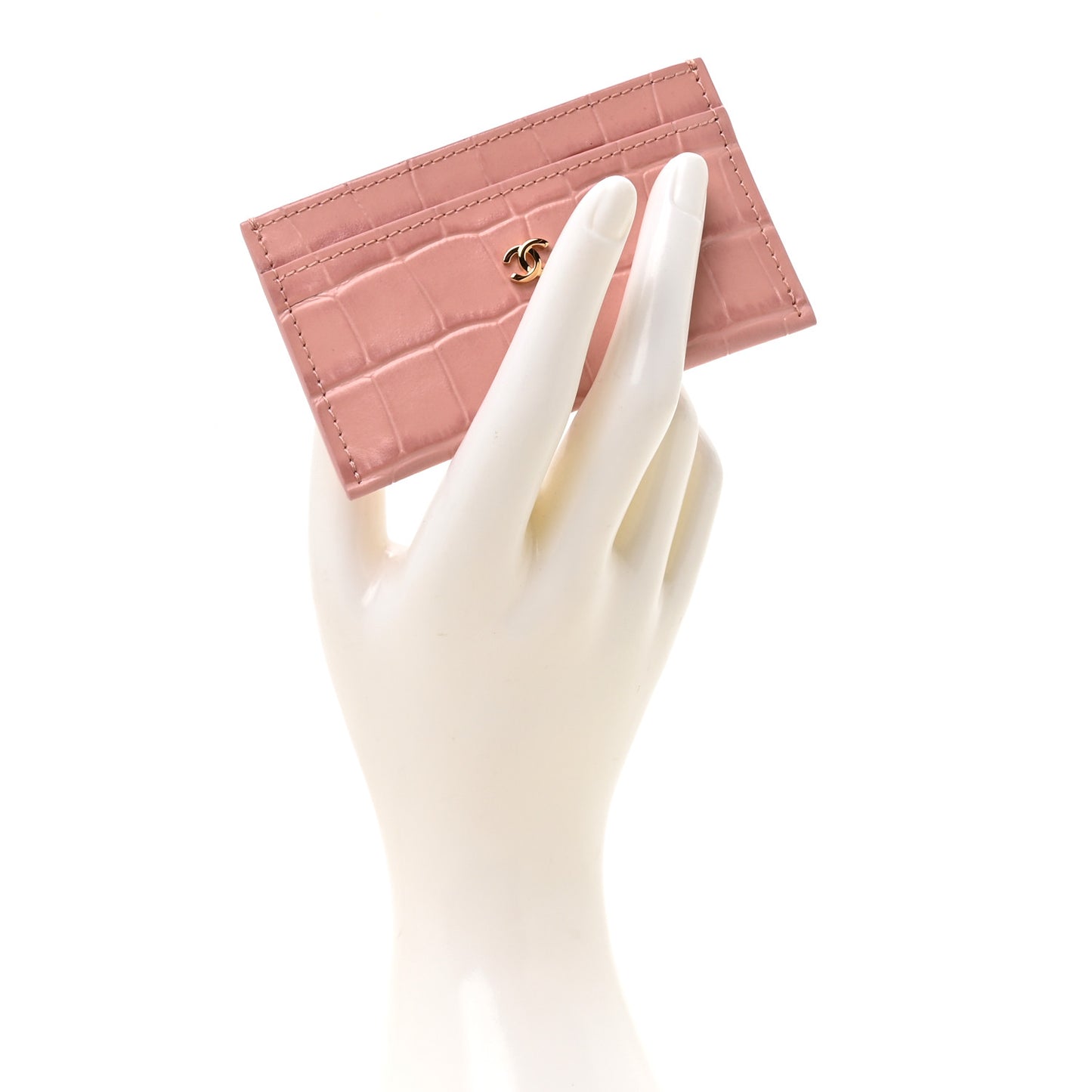 Calfskin Crocodile Embossed Crococo Card Holder Light Pink