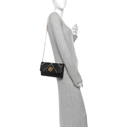 Versace Lambskin Studded Quilted Medusa Wallet on Chain Crossbody Black Gold 2 of 11
