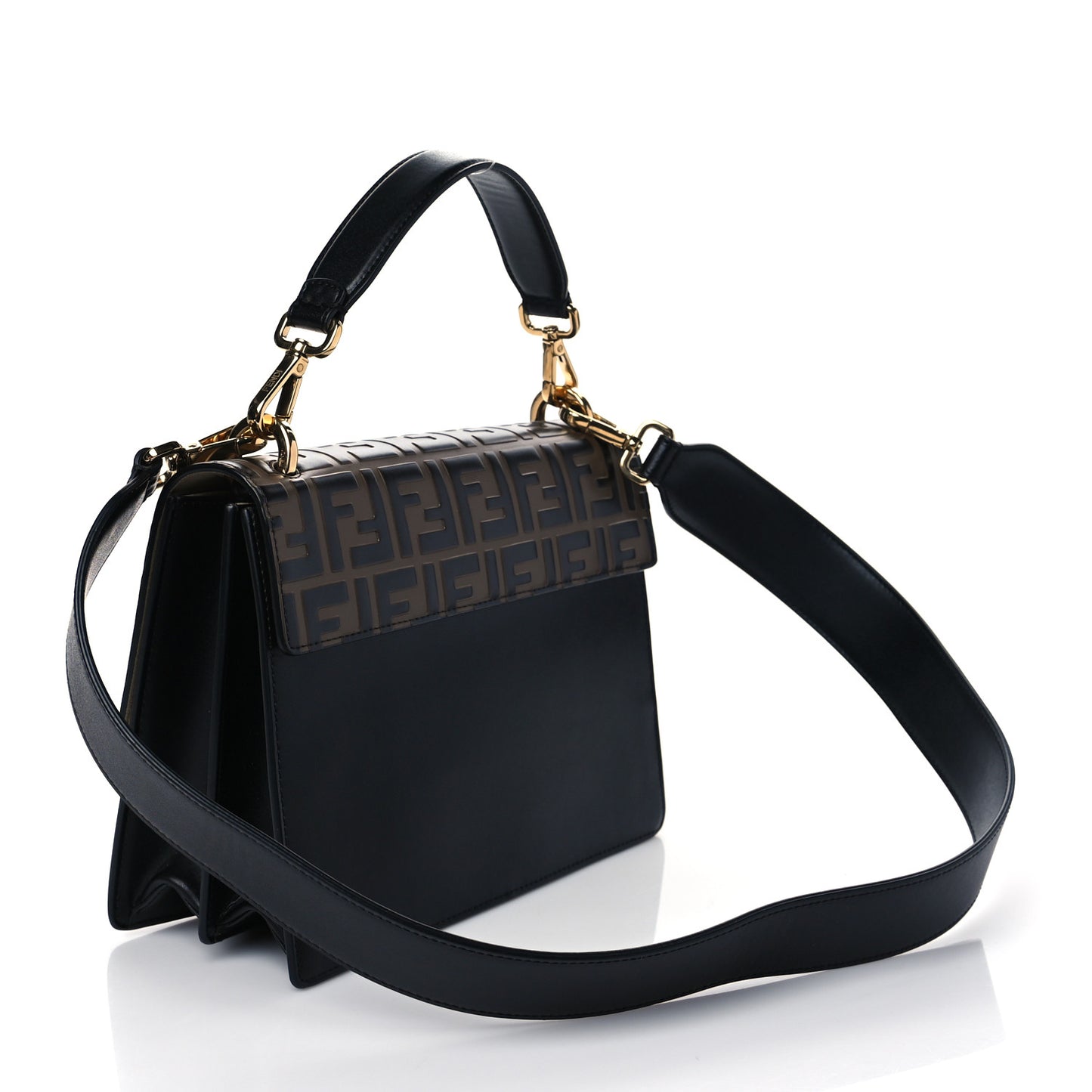 Vitello Liberty Bi-Color FF 1974 Embossed Kan U Shoulder Bag Black Maya
