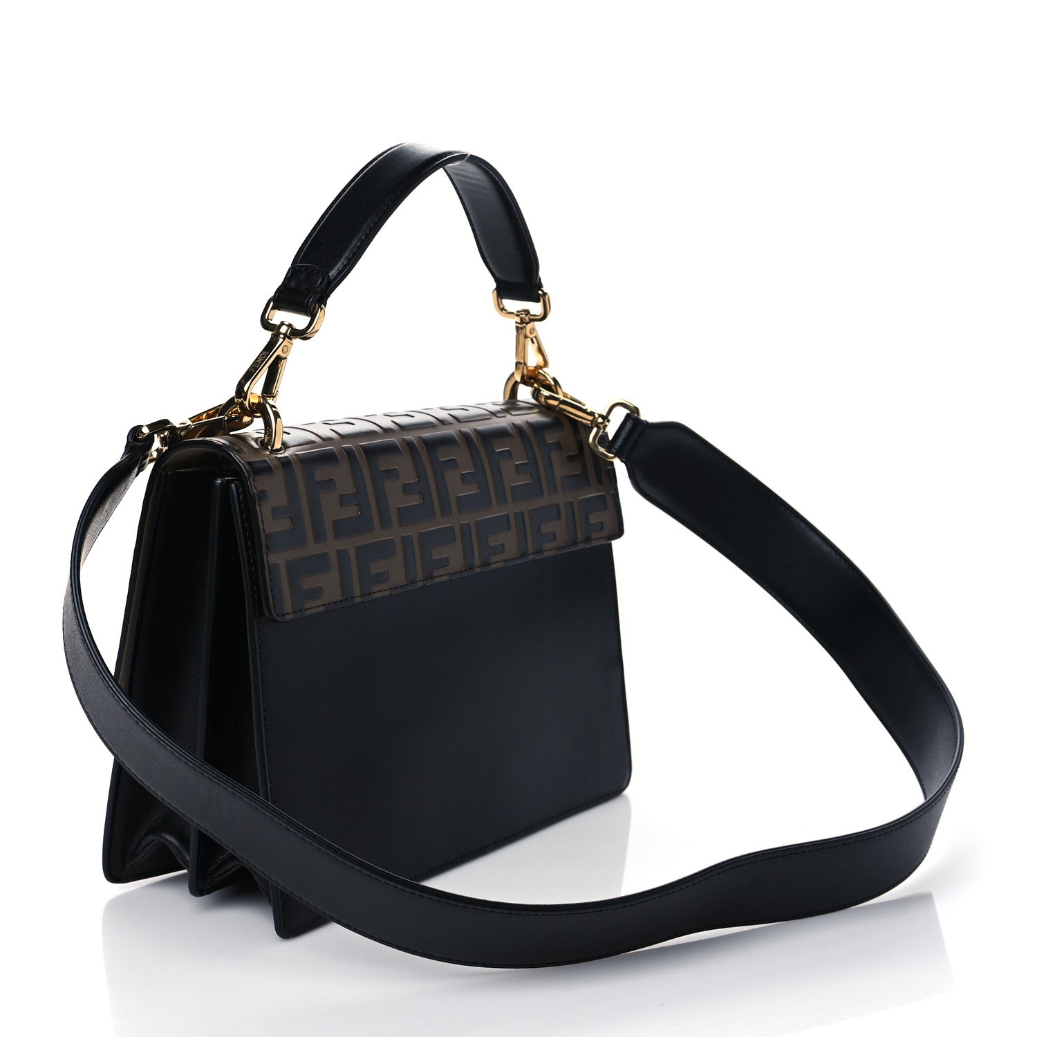 Fendi Vitello Liberty Bi-Color FF 1974 Embossed Kan U Shoulder Bag Black Maya 3 of 10