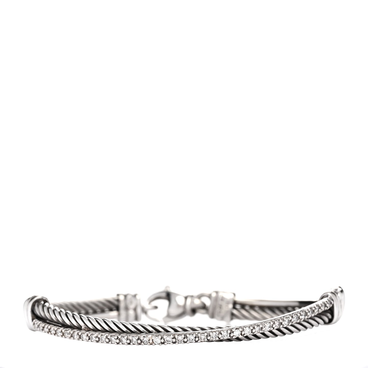 Sterling Silver 14K White Gold Diamond 3mm Crossover Bracelet