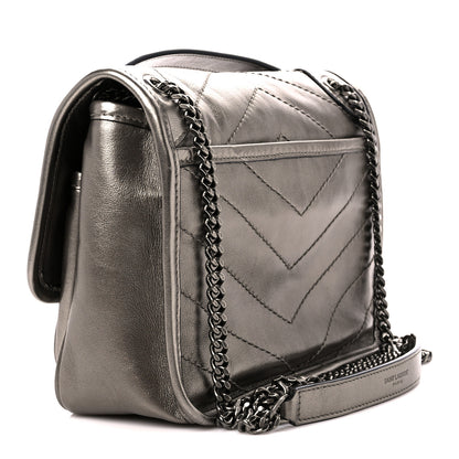 Saint Laurent Crinkled Calfskin Matelasse Monogram Baby Niki Chain Satchel Platinum 3 of 11