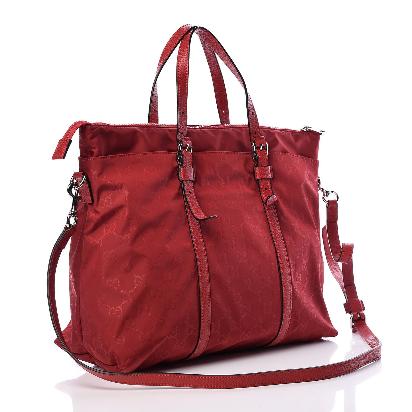 Nylon Monogram Dollar Calfskin Tote Vibrant Red