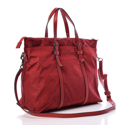 Gucci Nylon Monogram Dollar Calfskin Tote Vibrant Red 3 of 10
